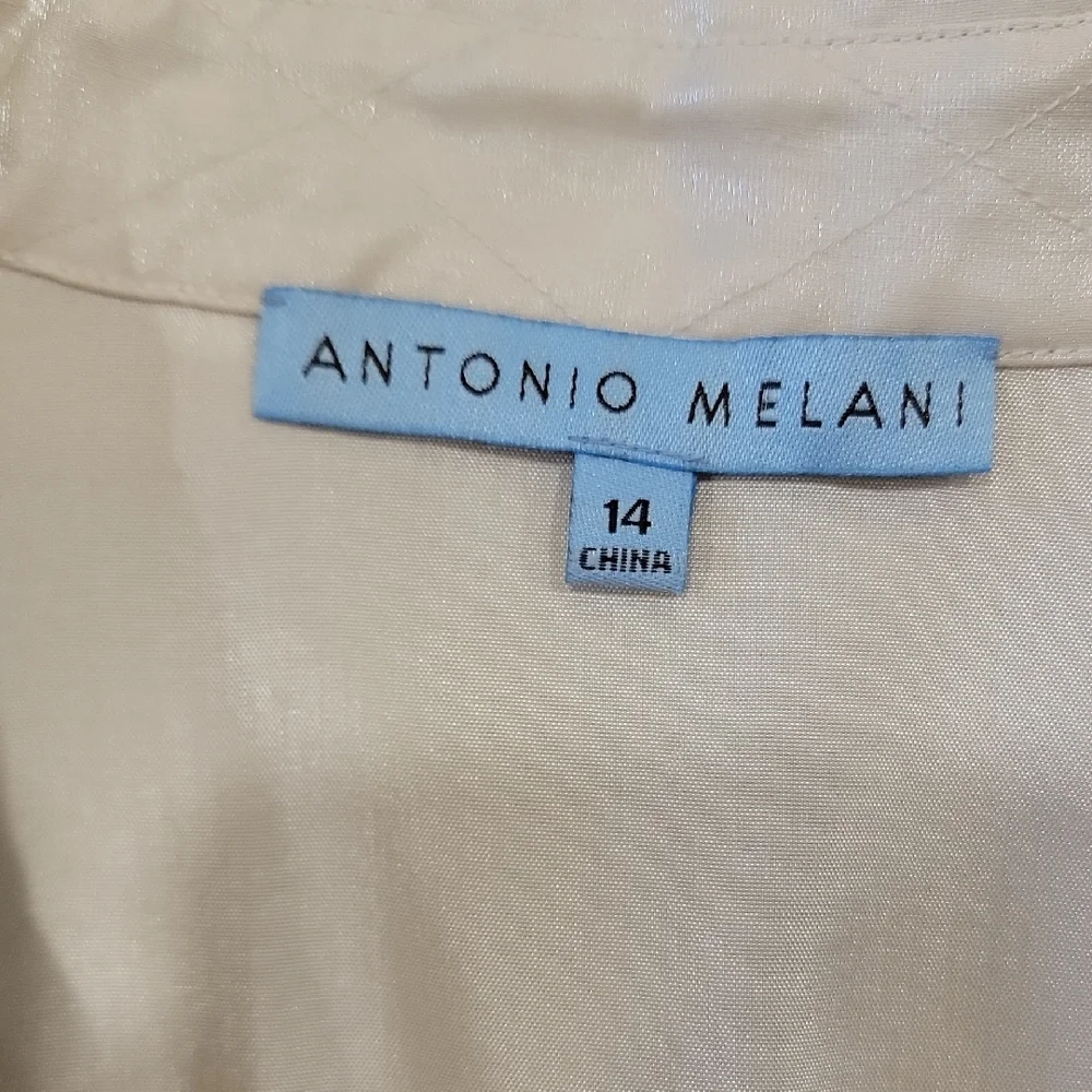 ANTONIO MELANI Cream Metallic Sheen Faux Wrap Dress - Picture 13 of 14